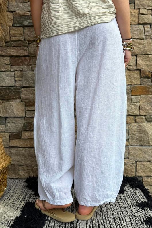 Lina Linen Blend Barrel Pant White